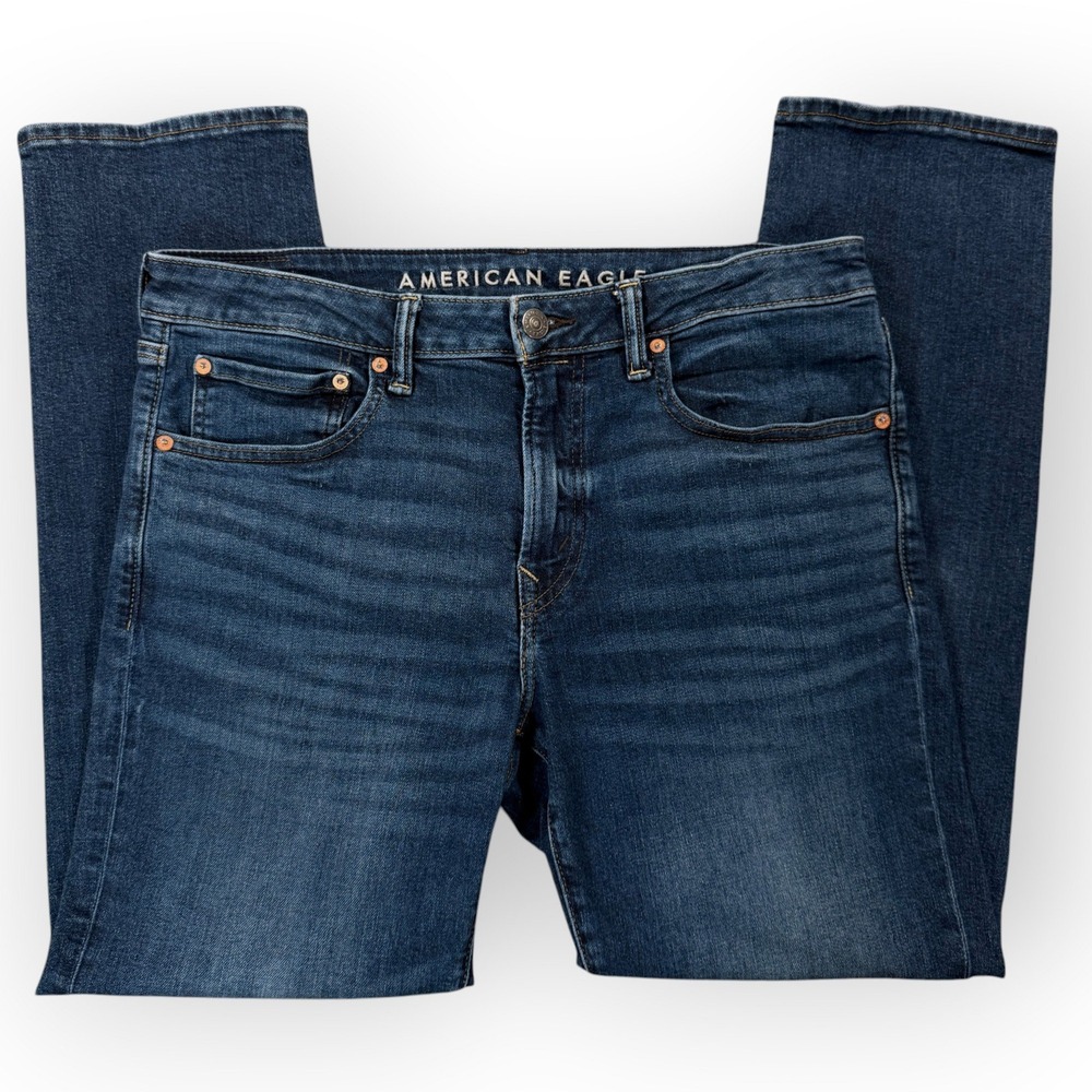 AMERICAN EAGLE Airflex+ Slim Straight Jeans Mens 34 Blue Denim Casual Comfort